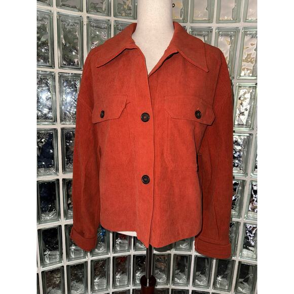 Avec Les Filles Rust Colored Corduroy Cropped Shacket  - size S - OJ - Picture 4 of 10